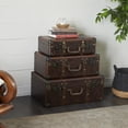 thumbnail image 3 of DecMode 18" x 6" Brown Faux Leather Nesting Upholstered Trunk with Vintage Gold Accents and Studs, 3-Pieces, 3 of 17