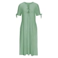 thumbnail image 4 of Xaqiouau Women's Eyelet Embroidered Keyhole Neck Cold Shoulder Tie Sleeve Loose Midi Dress with Pockets Casual Summer Beach Sundress, 4 of 6