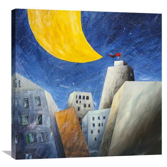 Global Gallery Donato Larotonda,'Sotto una grande luna gialla' Stretched Canvas Artwork