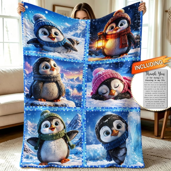 Cute Penguin blanket for kids,Soft Flannel Throw Blanket, Festive Gifts, gift for Birthday, Christmas, Children's Day, Holiday, Winter Party, Home Decor Gifts