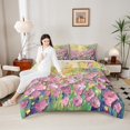 thumbnail image 4 of Manfei Pink Flowers Girl Bedding Comforter Set 2pcs,Spring Garden Twin Comforter Sets Microfiber,Abstract Oil Painting Breathable Bedding Set,Ultra Soft Home Decor,Reversible, 4 of 8