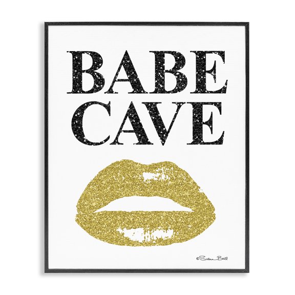 Stupell Industries Eclectic Babe Cave Sign Gold Frost Lips Modern Glam Fashion Black Framed Giclee Art, 11 x 14, by Susan Ball