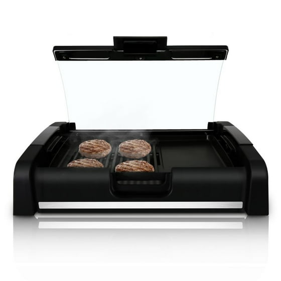 Nutrichef Electric Grill & Griddle Cooktop Crepe Maker Hot Plate Cooktop with Glass Lid