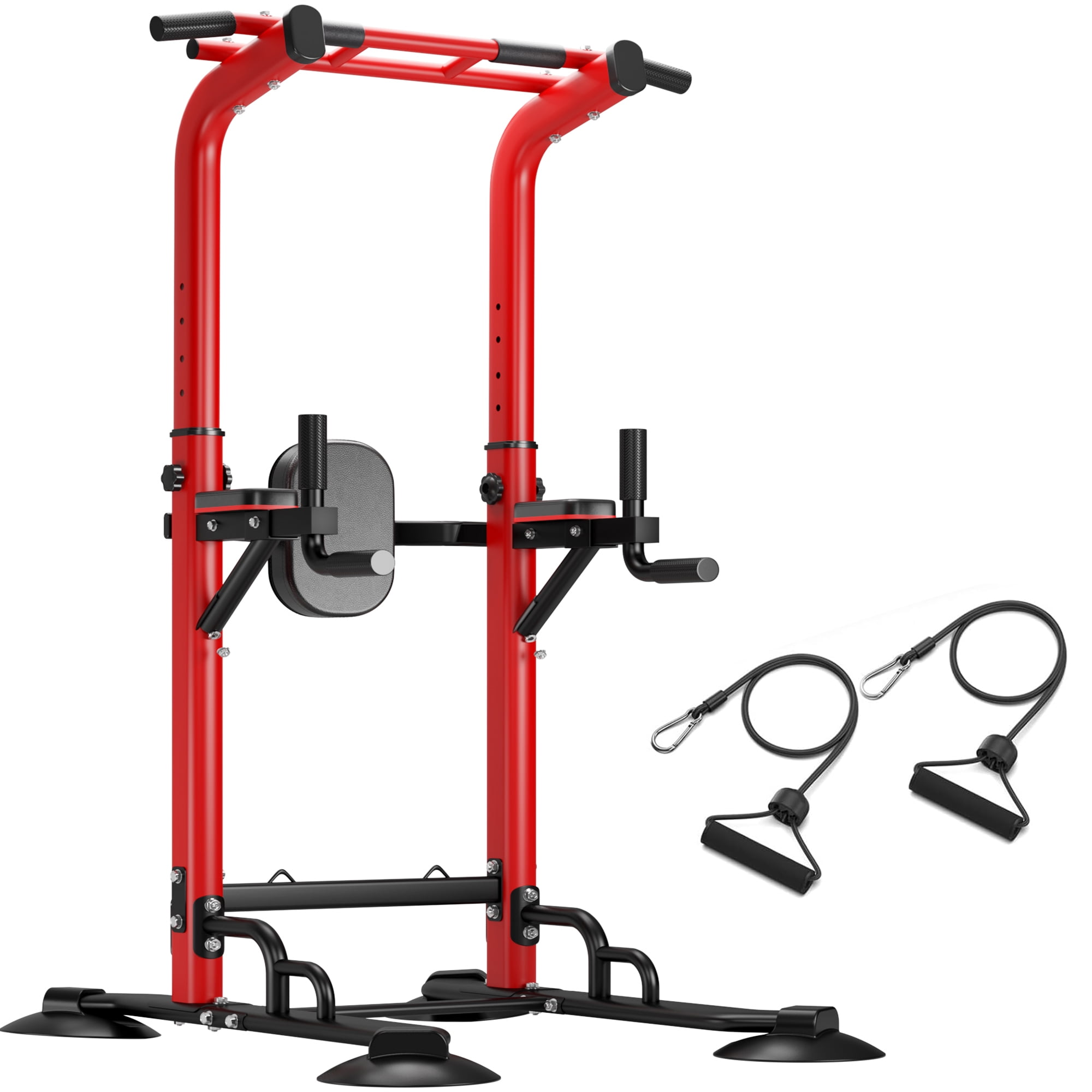 94.5"H Pull Up Bar and Dip Station with 2 Pull Rope, Heavy Duty 12 Adjustable Home Gym Equipment for Strength Training, Multifunctional Workout Bar – Full Body & Core Exercise 330LBS,Red