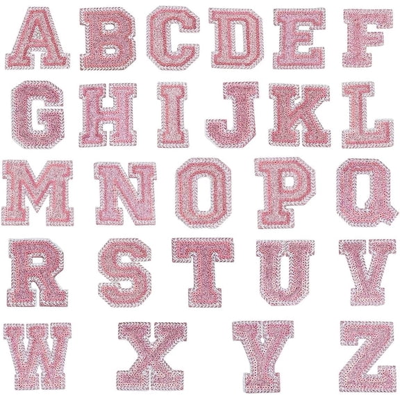 26Pcs Pink Sequins Letter Patch A-Z Embroidery Alphabet Patches Sew On Alphabet Appliques Clothing Decoration Letters Applique