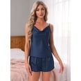 thumbnail image 3 of DARING DIVA Women's Satin Cami Pajama Set with Crisscross Back and Split Shorts XL Blue, 3 of 7