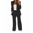 thumbnail image 2 of Women 2 Piece Outfits Plus Size Business Casual Long Sleeves Lapel Top Straight Leg Pants Suits Black L, 2 of 5