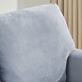 thumbnail image 3 of Oversized Single Sofa, Velvet Upholstered Couch with Oak Spindle Legs, Pillow Back, Armrests and Noise-free Foot Pads, 33.46" Modern Chesterfield Sofa Couch Chair for Living Room, Office, Grey, 3 of 8