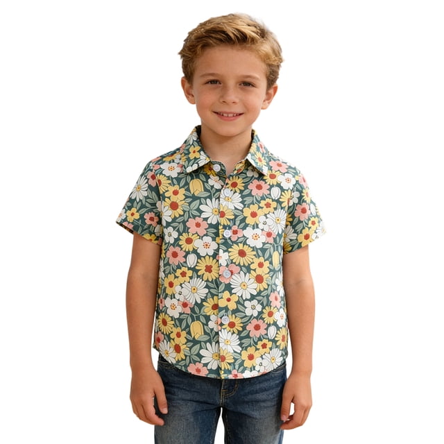 Chemise Hawaïenne pour Bébé Garçon Manches Courtes Imprimé Floral Tenue de Plage Décontractée Tout-Petit 2 9T