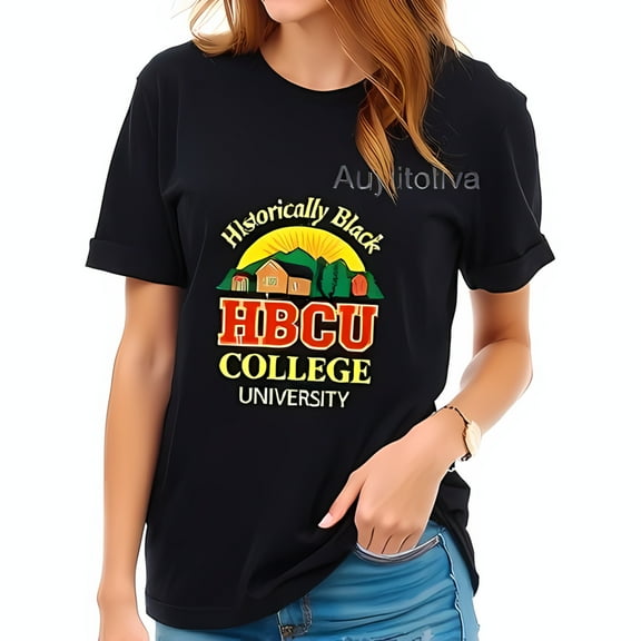 Vibrant Cotton Short Sleeve T-Shirt with " Historically Black HBCU College University " Graphic and Campus Scene Design