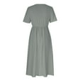 thumbnail image 4 of Vestido largo liso con cuello en V y volantes de encaje para mujer - Poliéster elástico, elegante/casual, lavable a máquina, para la noche/cócteles, 4 of 7