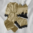 thumbnail image 3 of Gytharion Pajama Sets for Women 5 Piece Silk Loungewear Outfits Soft Comfy Satin Nightgown Robe Cami Top Short and Long Pant Pj Sets Fashion Solid Casual Lace Trim Matching Sleepwear Set, 3 of 6