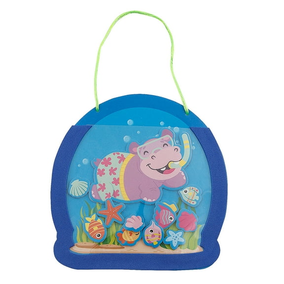 Fun Express 6" x 6" Swimming Hippo Acetate Sign Foam Craft Kit - Makes 12