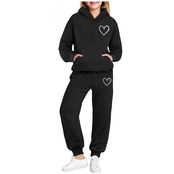 Nskgu Girls Sweatsuit 2 Piece Outfits Hoodie Sweatshirts and Sweatpants with Pockets Fall Winter Outfits Girls' Clothing Sets
