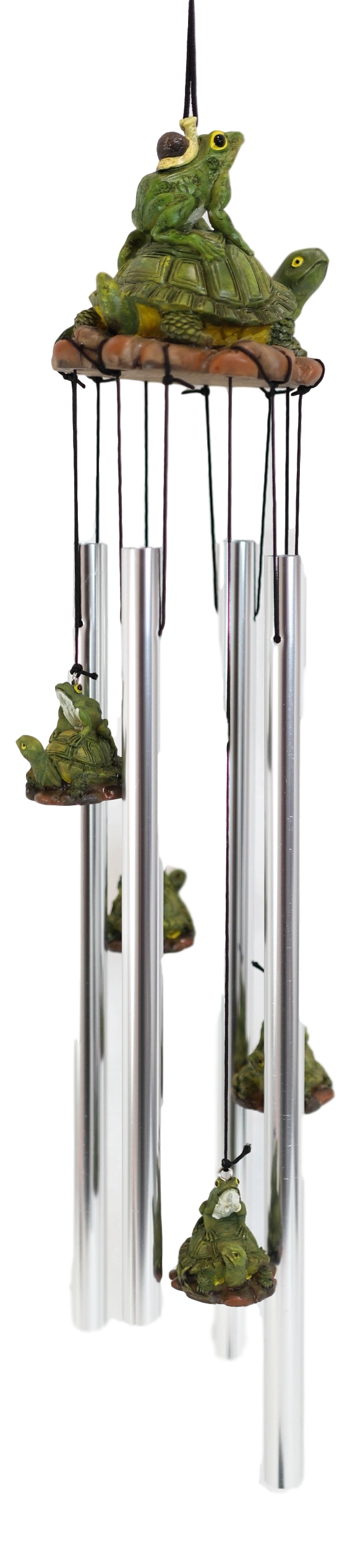 Ebros Tortoise Piggybacking Green Frog With Snail Garden Patio Wind Chime Decor