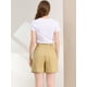 thumbnail image 5 of INSPIRE CHIC Bermudas De Algodón De Pierna Recta Hasta La Mitad Del Muslo De Cintura Alta Para Mujer Caqui claro M, 5 of 6