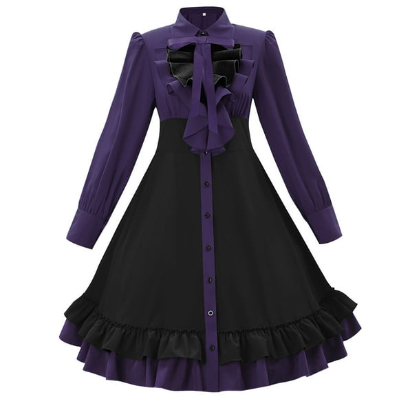 Gspmoly Summer Dresses for Women, Gothic Bow Stage Costume Medieval Renaissance Dress Long Sleeved Round Neck Knee Length Dress Wedding Dresses for Women Savings