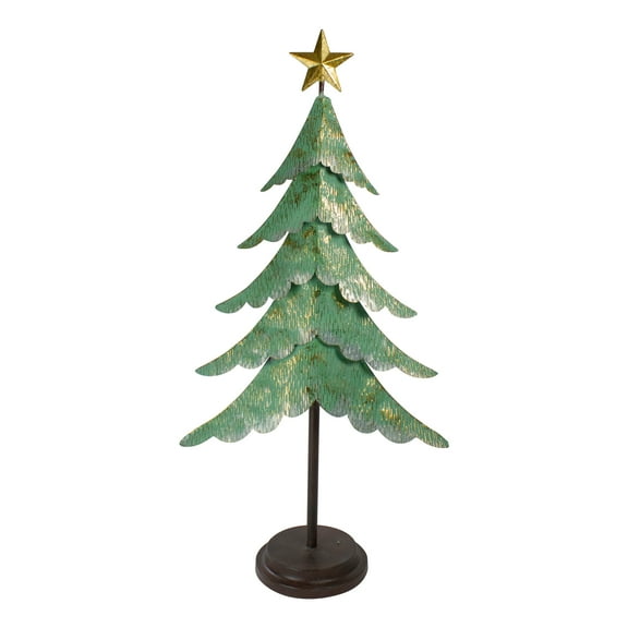 Northlight Rustic Layered Christmas Tree with Star Decoration - 31" - Green and Gold Finish