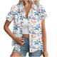 thumbnail image 1 of Tops de Manga Corta de las Mujeres Nuevo Solapa Casual Impreso Botón Arriba, Moda Poliéster Spandex Superior, 1 of 7