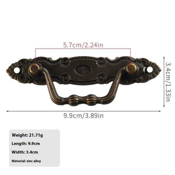 4pcs Antique Style Bail Handles Retro Bronze Decorative Drop Pulls for Doors Furnitures Woodboxes Bronze Ring Drawer Pulls Vintage