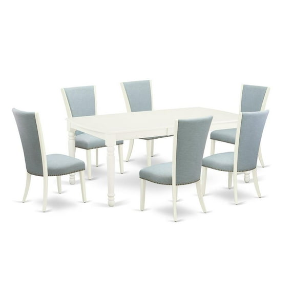 East West Furniture Dover 7-piece Wood Dining Set in Linen White