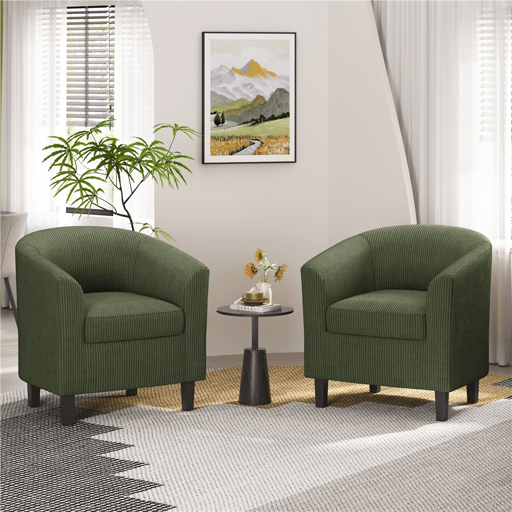 Renwick Upholstered Corduroy Fabric Accent Arm Chair for Living Room, Set of 2, Dark Green