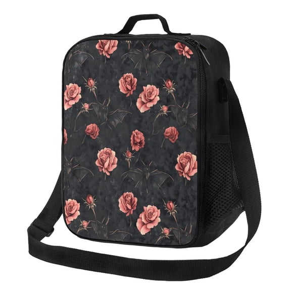 Rose Lunch Bag Insulated Thermal Box with Shoulder Strap & Handle for Work and Picnic