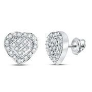 DIAMOND DEAL Sterling Silver Womens Round Diamond Heart Earrings 1/20 Cttw