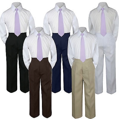 

3pc Boy Suit Set Lilac Lavender Necktie Baby Toddler Kid Formal Shirt Pants S-7