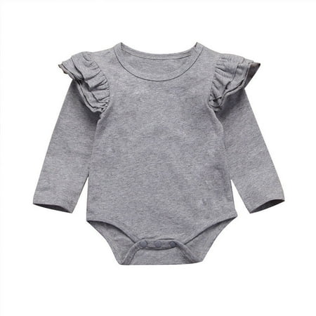

Infant Newborn Baby Jumpsuit for Girls Boys Long Sleeve Romper Ruffle Solid Color Bodysuit Cotton Soft Clothes Tops Winter Fall