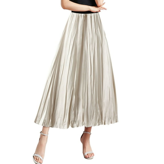 HexaHive Streamer Pleated A - Line Skirt - Slim Elastic High - Waist Loose Swing Skirt