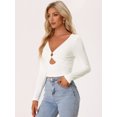 thumbnail image 2 of Blusa Corta Sexy Allegra K de Mangas Largas con cuello En V y Anillo Calado blanco XS, 2 of 6
