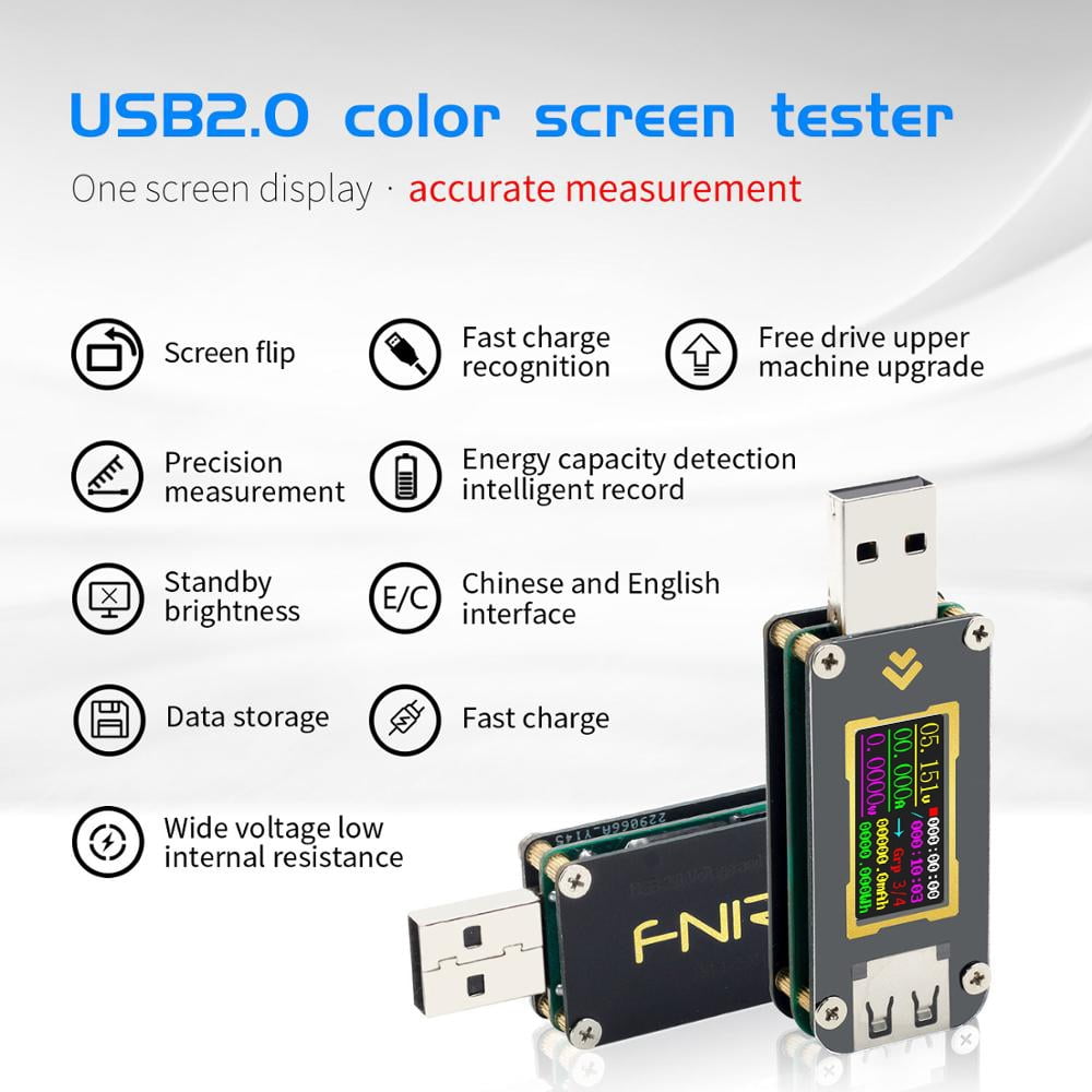 USB Tester Voltmeter Multimeter Ammeter FNB28 Current Battery Power Capacity Charger Fast Charging Digital Display Black