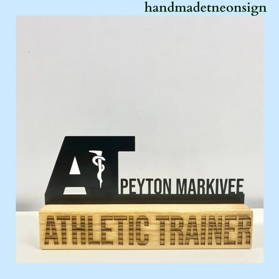 Handmadetneonsign Athletic Trainer Metal Nameplate, Job Desk Nameplate, Desk Name Plate Decor 47253