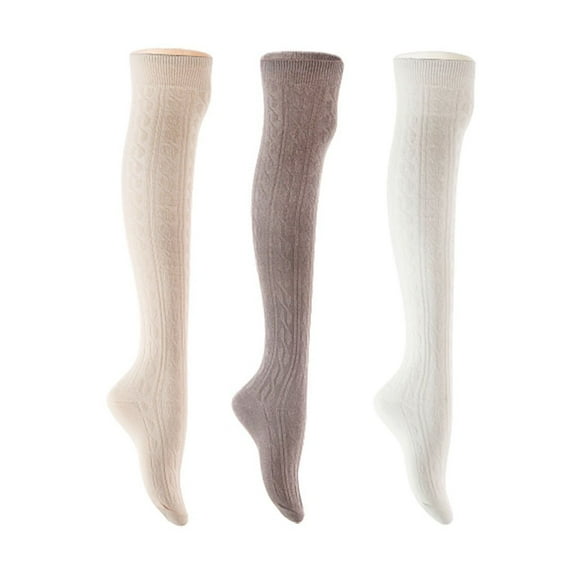 Lian LifeStyle Women's 3 Pair Adorable Comfortable Soft Thigh High Over Knee High Cotton Socks Size 6-9 L1024 Cream,Dark Grey,White