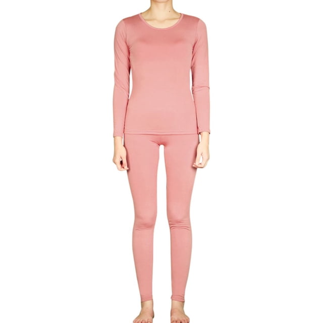 LAVRA Womens Microfiber Long Johns Thermal Underwear Two Piece Set -Small-Light Pink