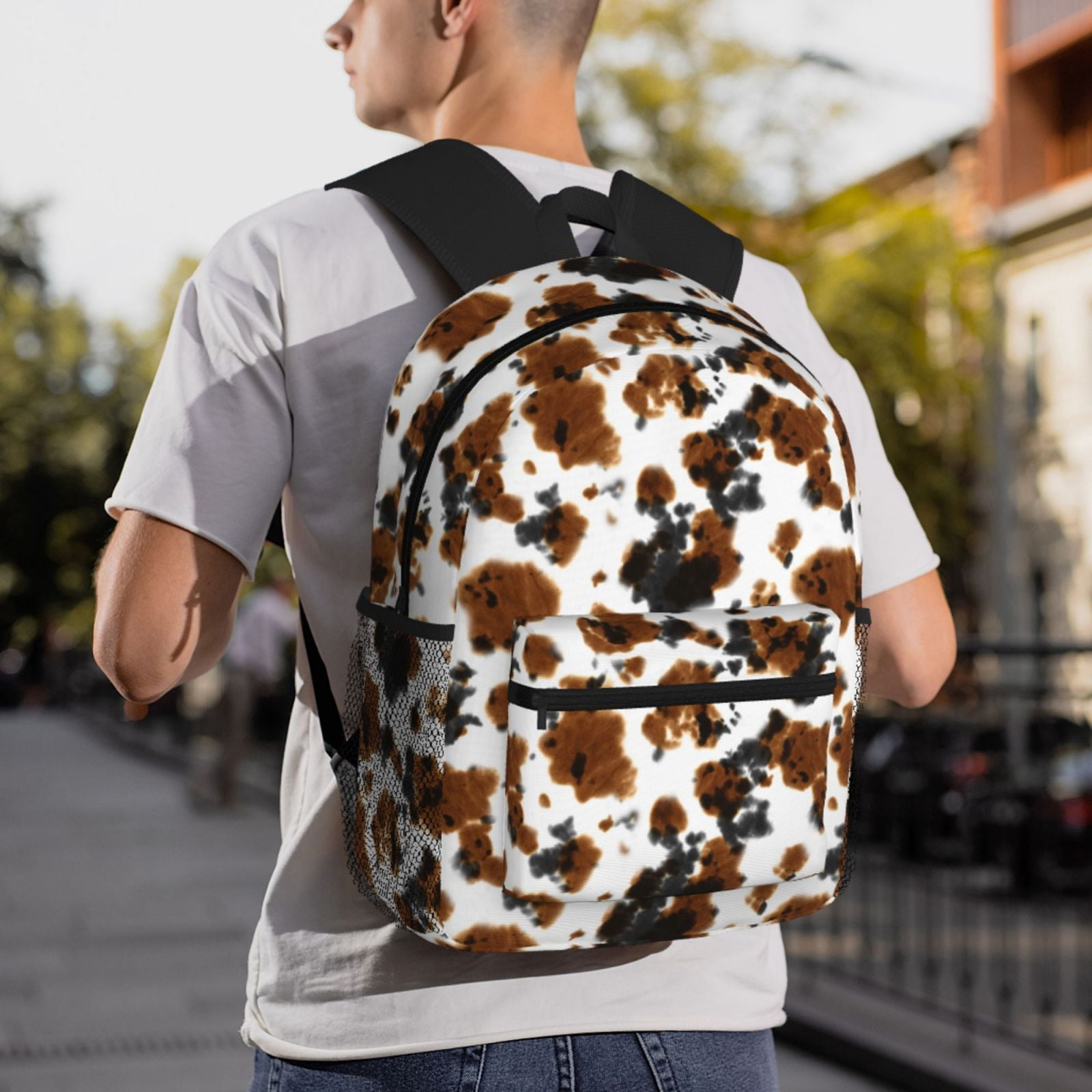 Horeoi Cow Tie Dye Print Casual Backpack for School Work Travel Hiking with Laptop Compartment and Side Pockets Lightweight Design