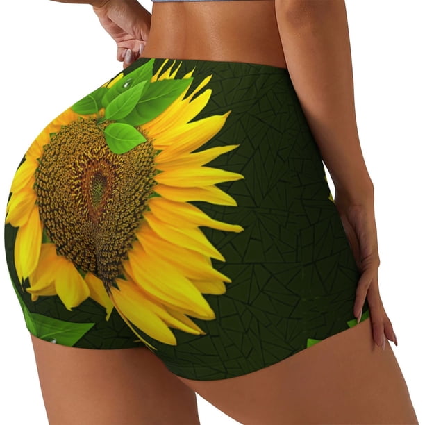 Fotbe Sunflower Shorts Sin Costuras – Shorts Deportivos de Cintura Alta para Mujer, Elásticos para Gimnasio, Yoga, Running o Ciclismo-Large