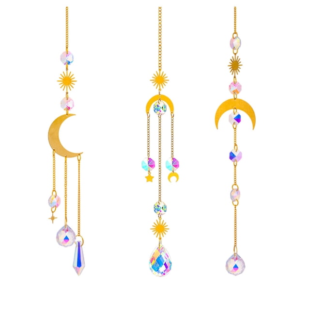 Kearding Atrapasueños para ventanas Atrapasueños para ventanas Cristales Prismas Cristal Adornos de cristal Cristal 3 piezas - Luna