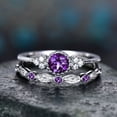 thumbnail image 3 of HEVIRGO 2 Pcs/Set Bagues de Mariage Rondes en Zircon Cubique Incrustées de Bijoux Cadeau, Vert US 9, 3 of 10