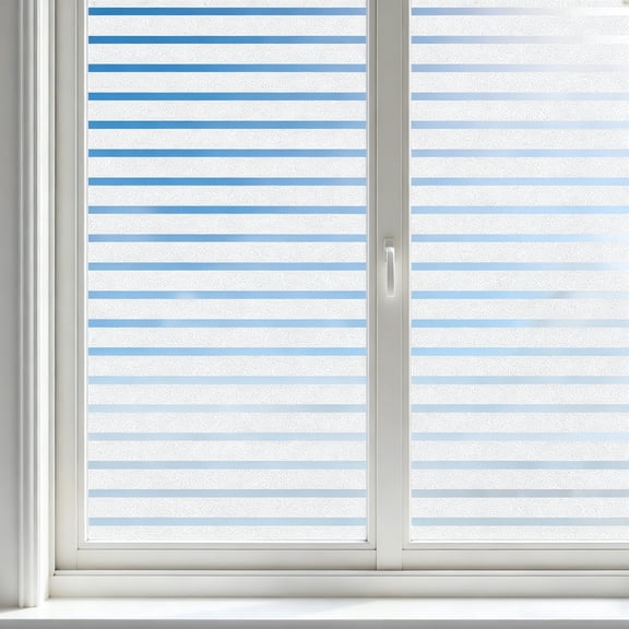 Topboutique Frosted Window Film Static Cling Decorative Glass Film Anti UV Window Privacy Film Non Adhesive Window Cling Door Cover for Home Office Meeting Room, Stripe Patterns, 17.5 x 78.7 inches
