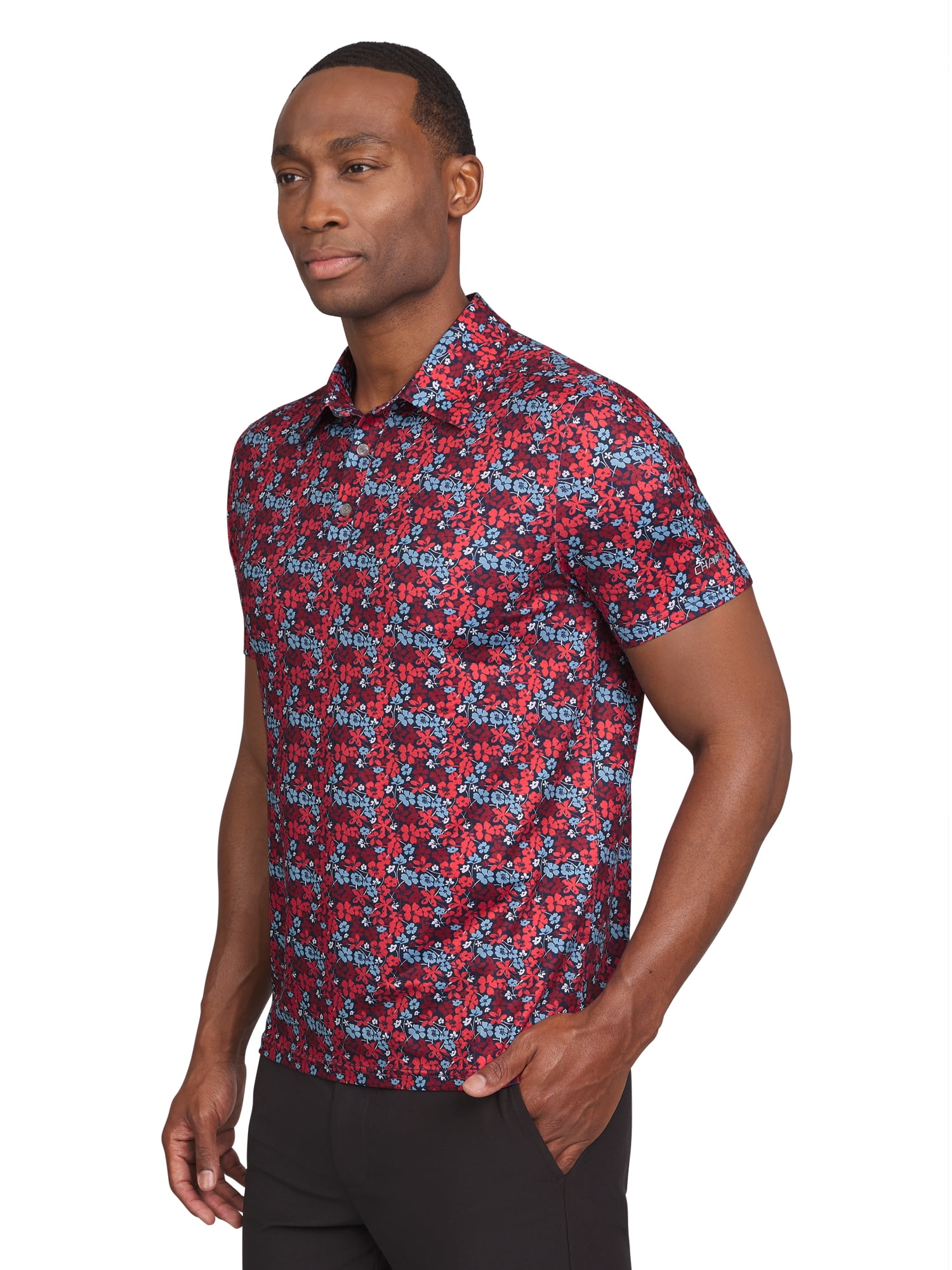 Chaps Golf Men's and Big Men's Classic Fit Short Sleeve Floral Printed Polo Shirt
