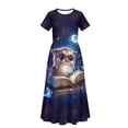 thumbnail image 5 of Uourmeti Girl's Short Sleeve Dress Cute Owl Books Print Round Neck Loose Casual Long Maxi Dress with Pockets Flowy Cute Outfits, Size 11-12 Years, 5 of 7