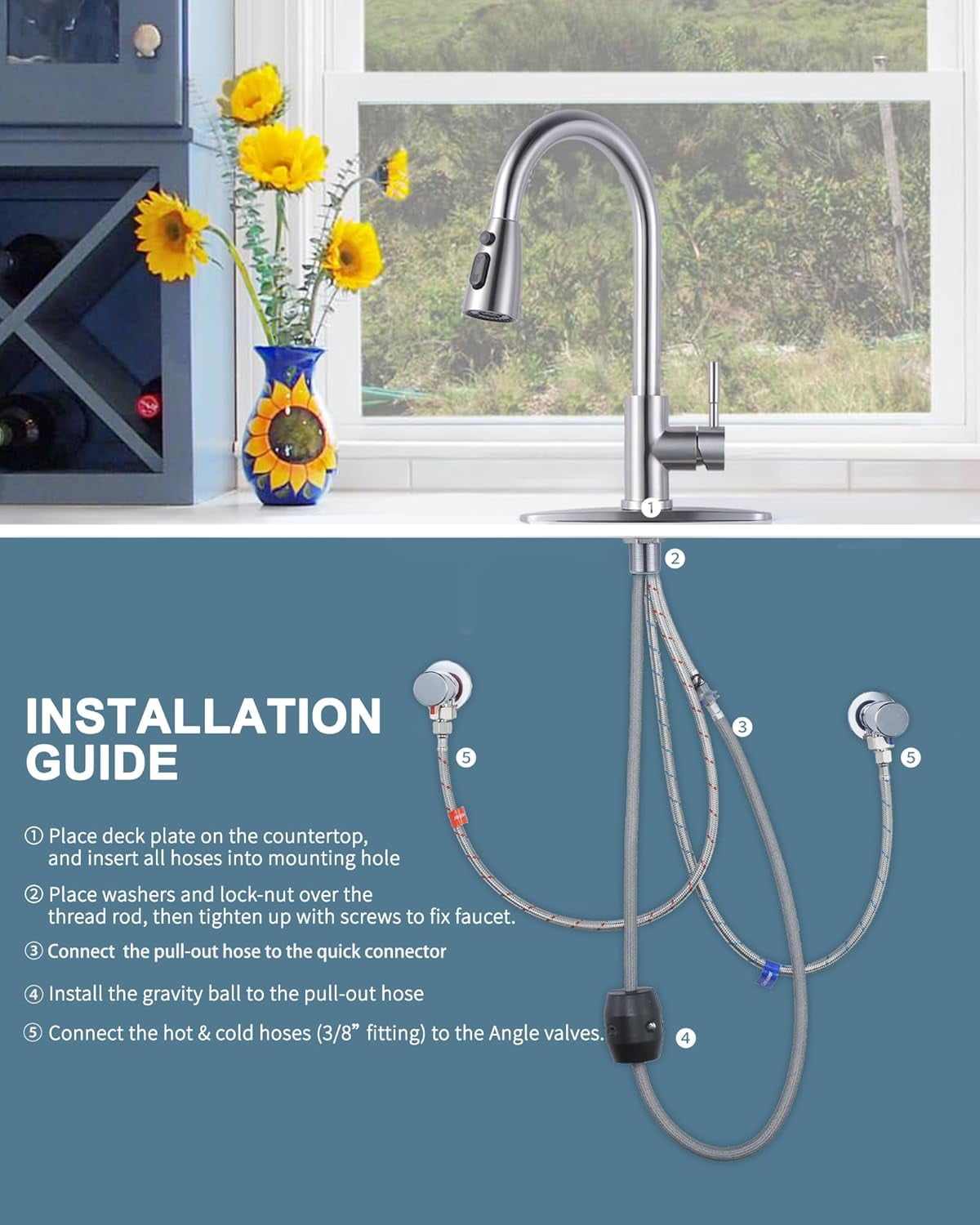 Duklik Kitchen Faucets with Pull Down Sprayer, Brushed Nickel Kitchen Faucet Lead-Free, High Arc Single Handle Stainless Steel Faucet for Kitchen Sink RV Faucets