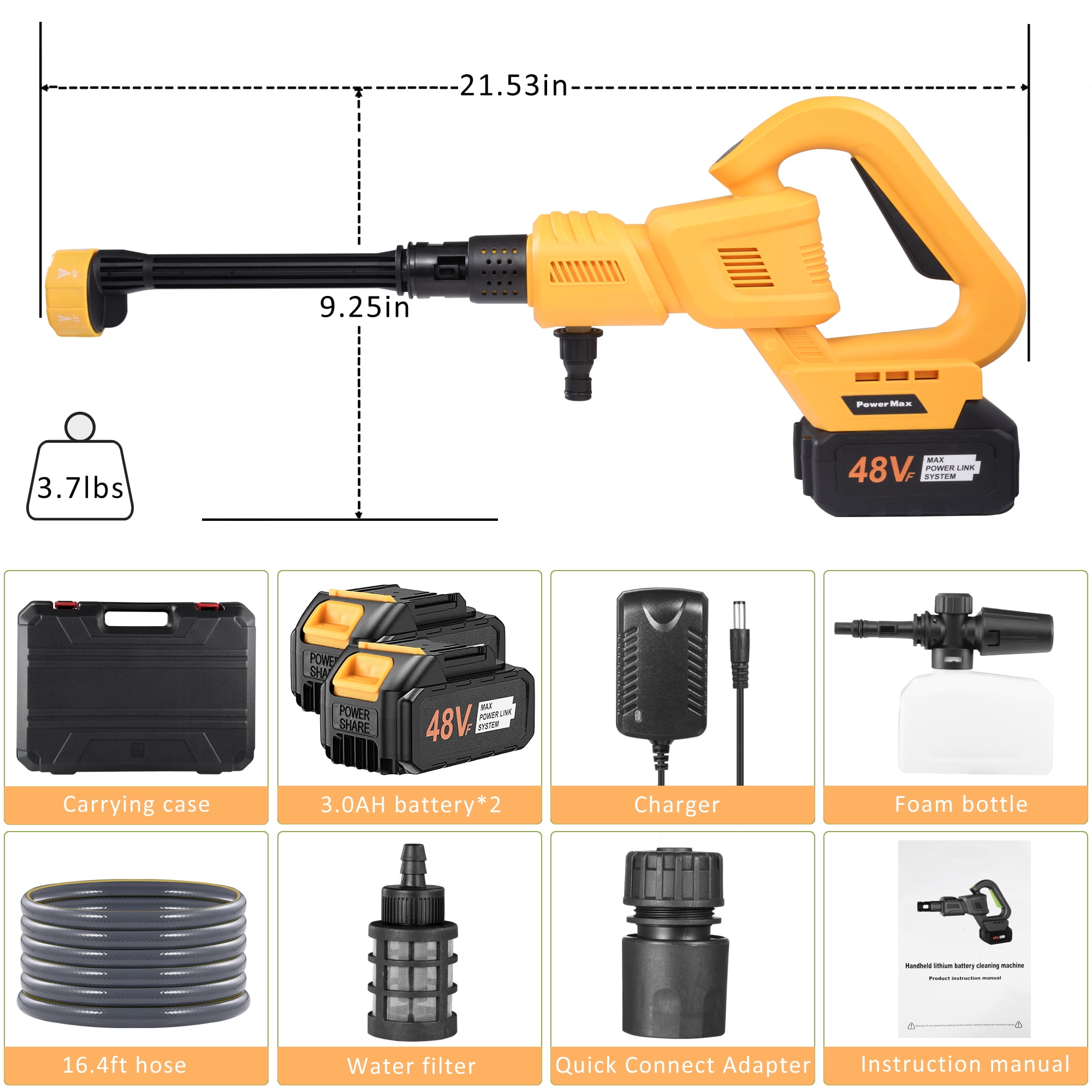 OIEXI Cordless Pressure Washer,652PSI Portable Power Washer with 2 Batteries,3-Speed Touchscreen Adjustable Battery Pressure Washer with 6-in-1 Nozzle,Great for Cleaning Windows,Patio,Cars(Yellow)