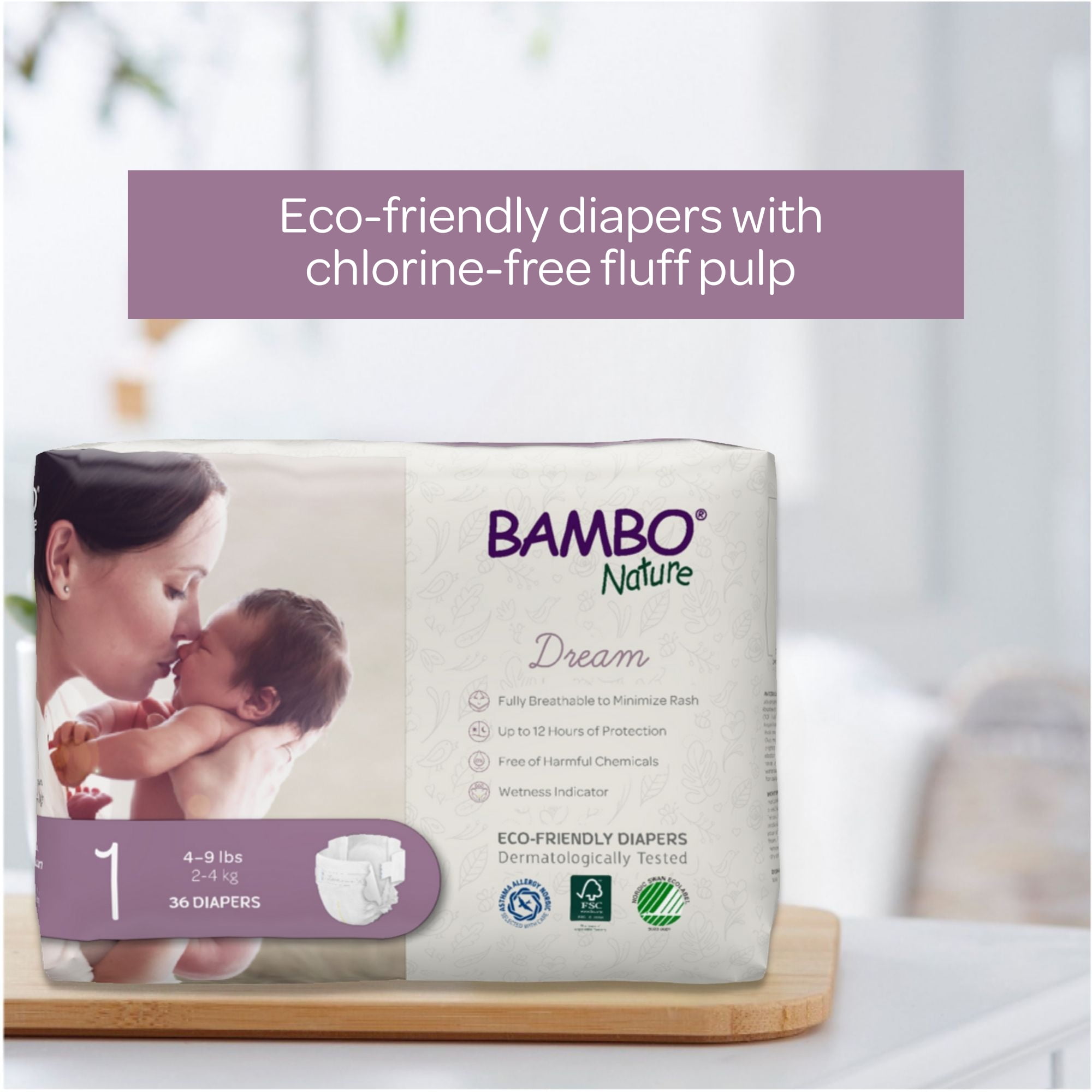 Bambo Nature, Disposable Diapers, Super Absorbent, Size 1, 4-11 lbs, 36 Count, 3 Packs, 108 Total