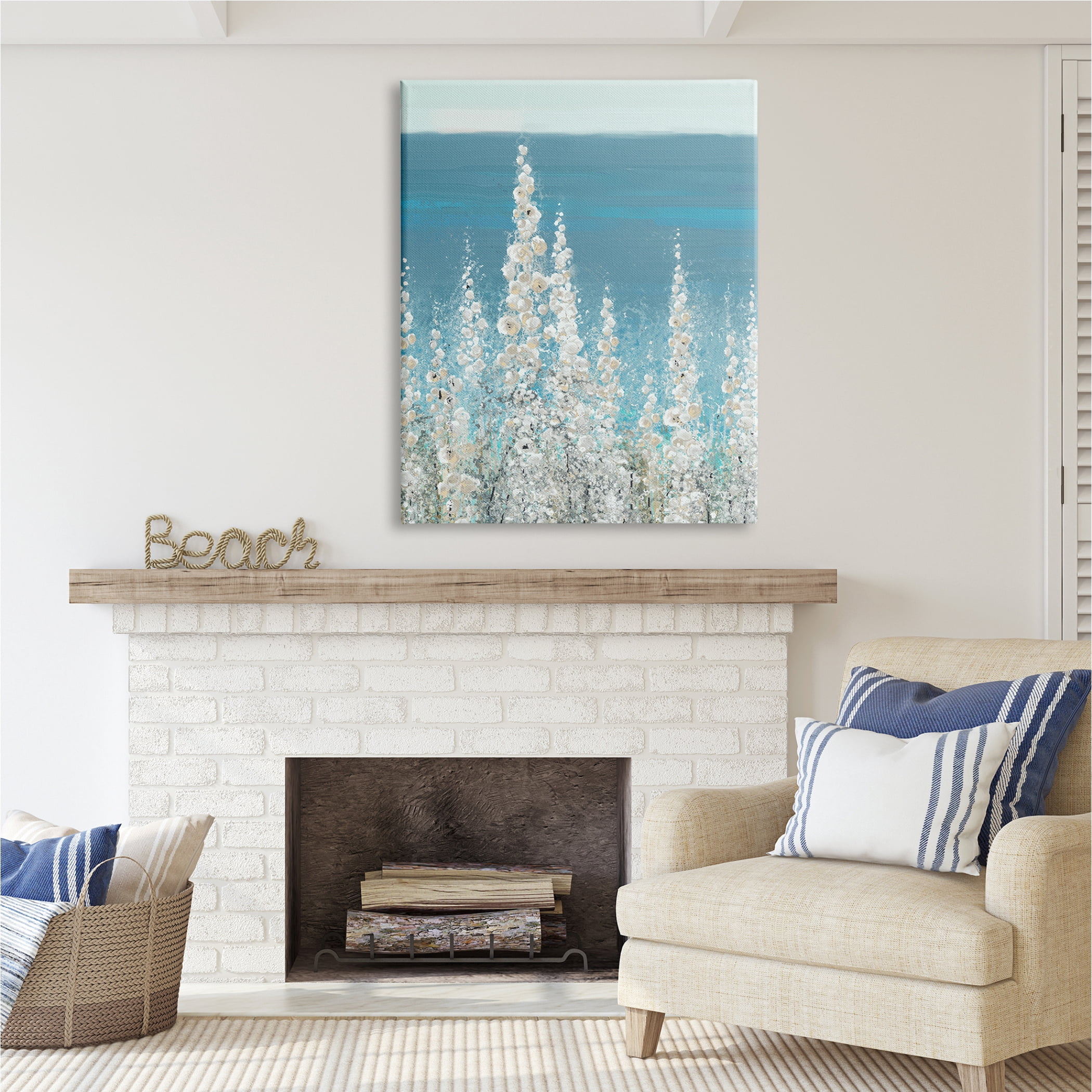 Stupell Industries White Coastal Blooms Botanical & Floral Painting Gallery Wrapped Canvas Print Wall Art, 36 x 48