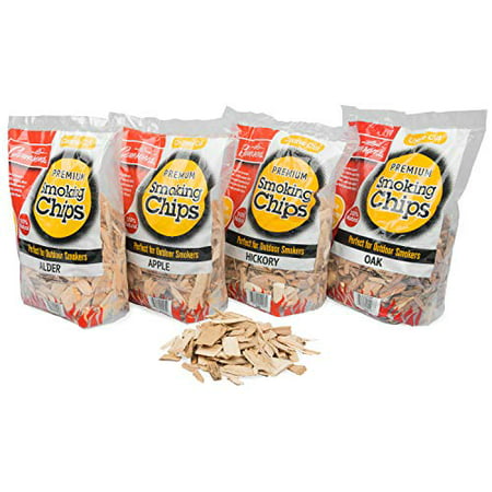 Smoking Wood Chips (Apple, Hickory, Oak, Alder)- 4 Pack Value Gift Set of Coarse Kiln Dried BBQ Chips- 100% All Natural Barbecue Smoker Shavings- 2lb Bag Variety Combo