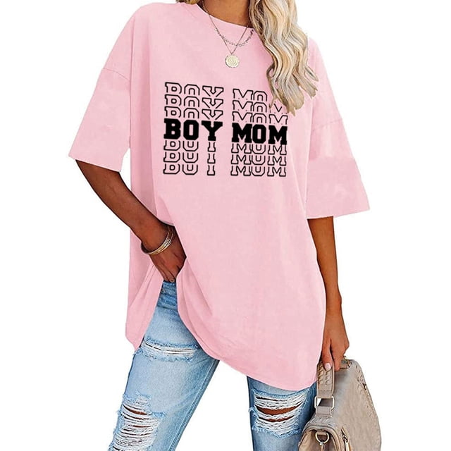 Camisa informal de gran tamaño con estampado de letras, mangas cortas, color rosa, talla XL, blusa estampada con cuello redondo