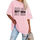 thumbnail image 1 of Camisa elegante informal, talla L, blusa rosa de gran tamaño con cuello redondo, estampado de letras y hombros caídos, 1 of 5